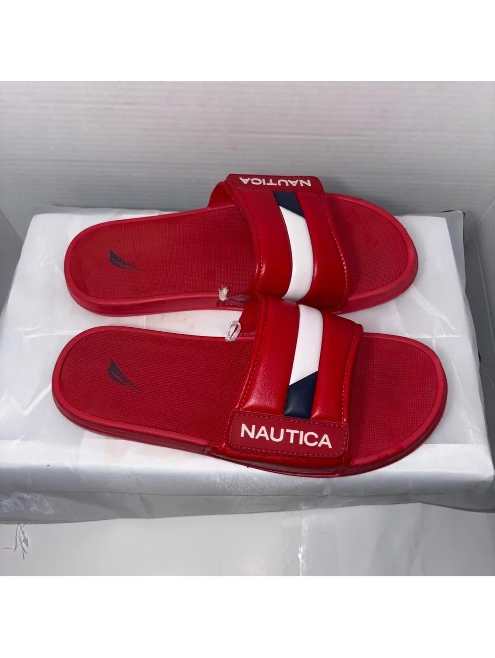 Nautica Red Slide Sandals with White and Navy Accent